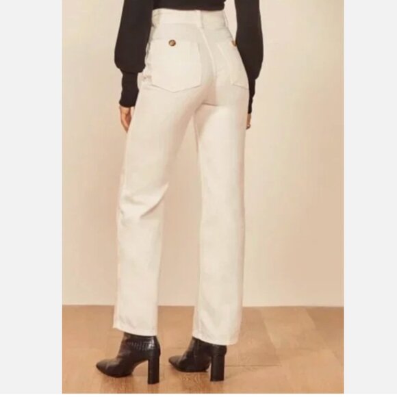 Reformation Marine Jeans White Denim High Rise Straight Leg Women's 24 - Picture 2 of 9